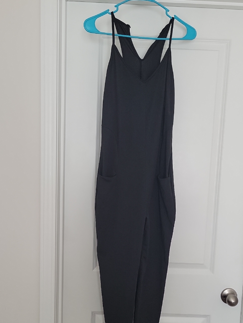 SHEIN Black Cropped Jumpsuit with Front Slit and Pockets
